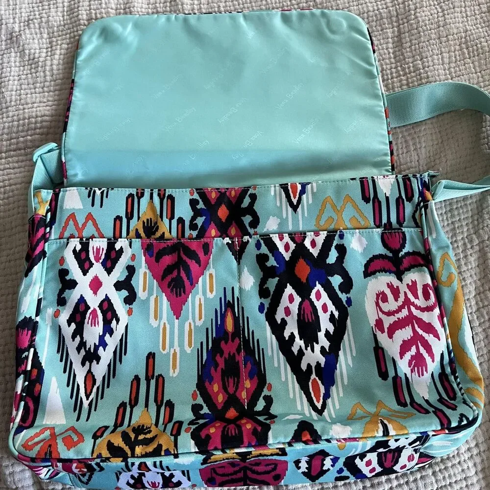 Vera Bradley‎ Messenger Bag Womens Aqua Ikat Crossbody Shoulder Purse Geometric